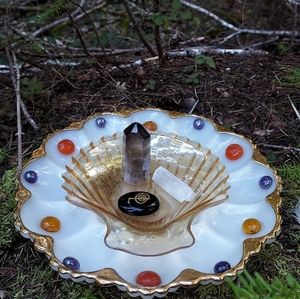 Large vintage mermaid shell stone tray ✨️🧜‍♀️